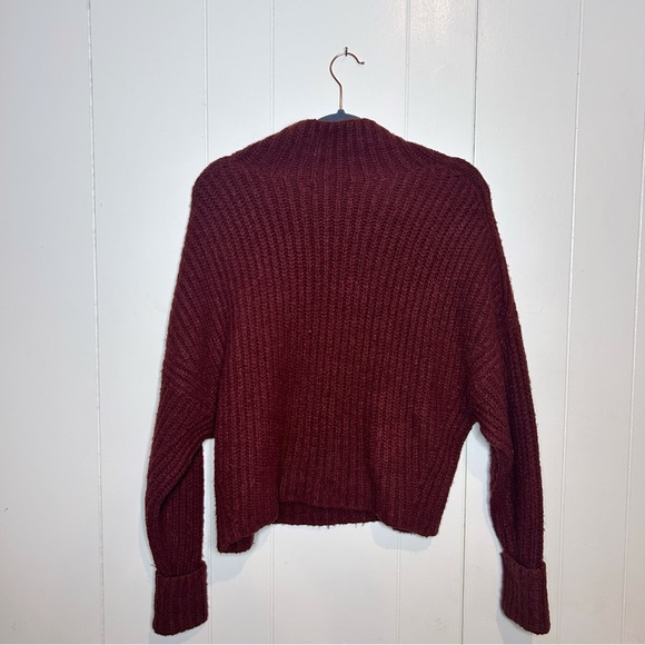 Anthropologie Maeve Athena Chunky Knit Maroon Ribbed Wool Sweater, XS - Picture 3 of 7
